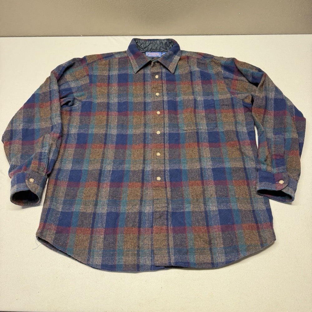 Vintage 1950s 1960's Pendleton Blue Red Brown 100% Wool Flannel Men's XL Long